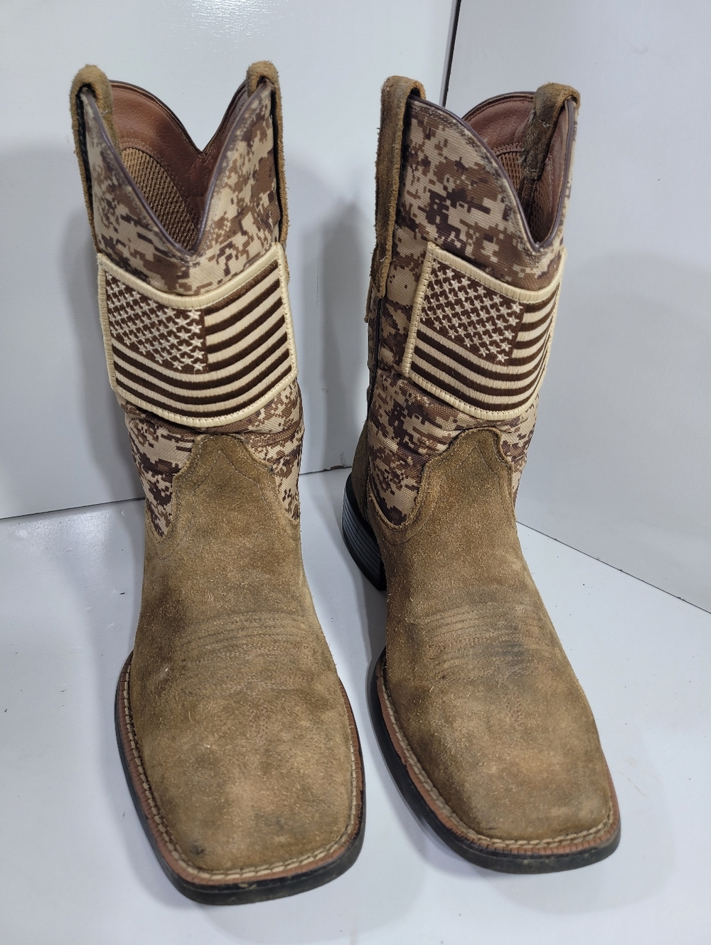 Ariat Mens Sport Patriot Western Boots Size 7D Suede Camo American Flag 10019959